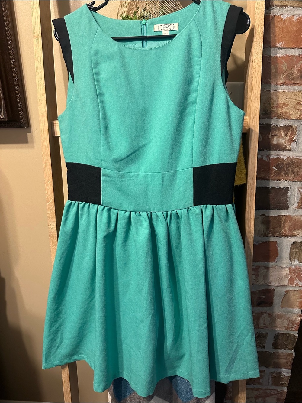 ezra Teal and Black Sleeveless Fit-and-Flare Dress